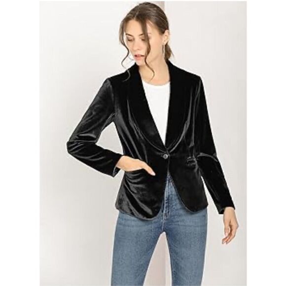 Allegra K Women's Office Solid Shawl Collar 1 Button Velvet Blazer size XL NWT - Picture 1 of 9